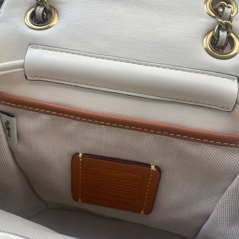Coach Quilted Cream Leather Backpack with Gold Hardware